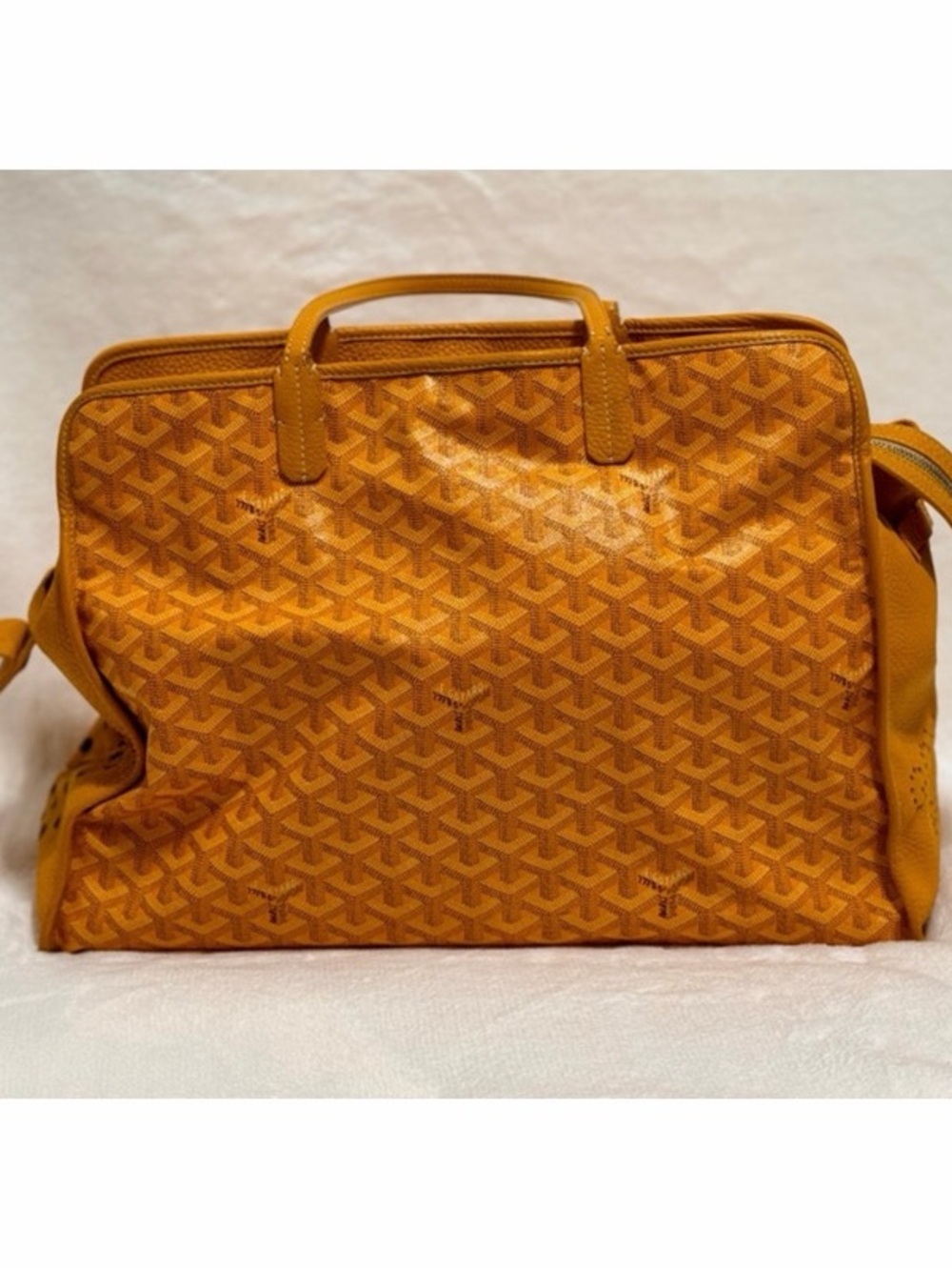 Goyard Chevron-Sac Hardy Pet Carrier PM in Yellow.